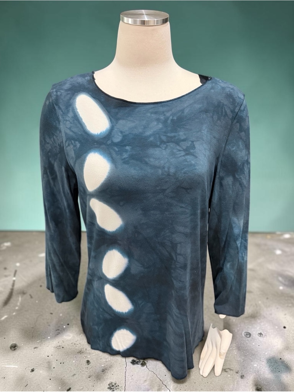 Moontide Dyers Women’s Blue Tie-Dye Long Sleeve Top with White Accent
